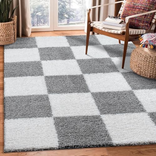 SANAT Milano Shaggy Teppich - Hochflor Teppiche für Wohnzimmer, Schlafzimmer, Küche - Hellgrau Weiss, Größe: 60 x 110 cm von SANAT