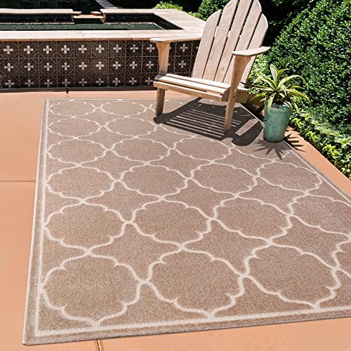 SANAT Outdoor Teppich Wetterfest - Teppich für den Innen- und Außenbereich - Balkon Teppich Wasserabweisend - Teppiche für Terrasse, Garten, Küche, Bad oder Wohnzimmer - Beige, 120 x 170 cm von SANAT