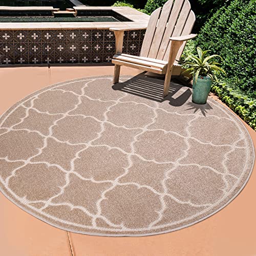 SANAT Outdoor Teppich Wetterfest - Teppich für den Innen- und Außenbereich - Balkon Teppich Wasserabweisend - Teppiche für Terrasse, Garten, Küche, Bad oder Wohnzimmer - Beige, 150 cm Rund von SANAT