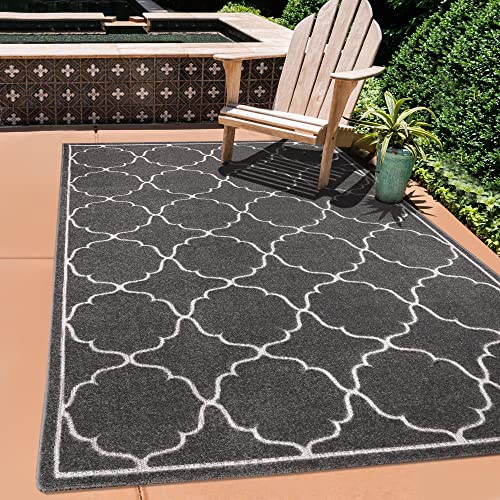 SANAT Outdoor Teppich Wetterfest - Teppich für den Innen- und Außenbereich - Balkon Teppich Wasserabweisend - Teppiche für Terrasse, Garten, Küche, Bad oder Wohnzimmer - Grau, 140 x 200 cm von SANAT