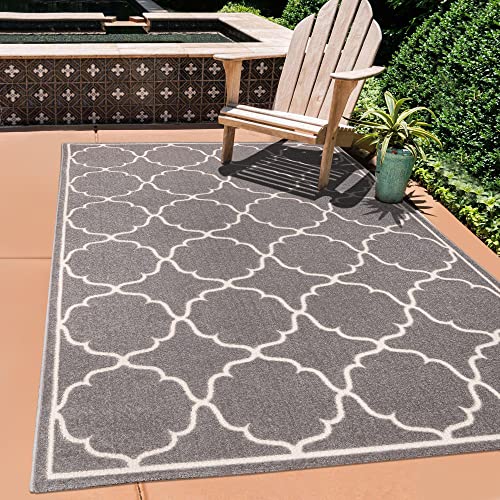 SANAT Outdoor Teppich Wetterfest - Teppich für den Innen- und Außenbereich - Balkon Teppich Wasserabweisend - Teppiche für Terrasse, Garten, Küche, Bad oder Wohnzimmer - Hellgrau, 160 x 230 cm von SANAT