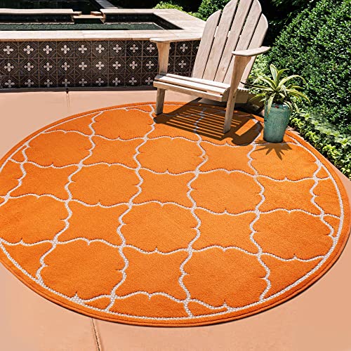 SANAT Outdoor Teppich Wetterfest - Teppich für den Innen- und Außenbereich - Balkon Teppich Wasserabweisend - Teppiche für Terrasse, Garten, Küche, Bad oder Wohnzimmer - Orange, 120 cm Rund von SANAT