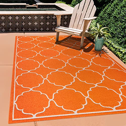 SANAT Outdoor Teppich Wetterfest - Teppich für den Innen- und Außenbereich - Balkon Teppich Wasserabweisend - Teppiche für Terrasse, Garten, Küche, Bad oder Wohnzimmer - Orange, 140 x 200 cm von SANAT