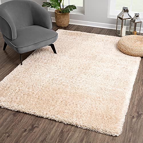 SANAT Porto Shaggy Wohnzimmer Teppich - Hochflor Zottel-Teppiche für Wohnzimmer, Schlafzimmer, Küche, Flure, Kinderzimmer - Leicht Zu Reinigen, Superweich, Modern Teppich Beige 120 x 170 cm von SANAT