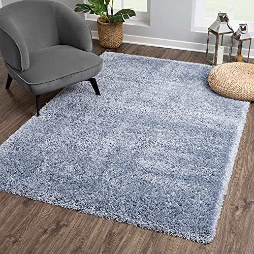 SANAT Porto Shaggy Wohnzimmer Teppich - Hochflor Zottel-Teppiche für Wohnzimmer, Schlafzimmer, Küche, Flure, Kinderzimmer - Leicht Zu Reinigen, Superweich, Modern Teppich Blau 80 x 150 cm von SANAT