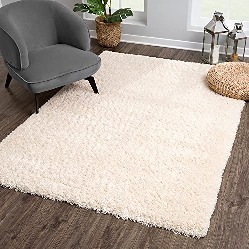 SANAT Porto Shaggy Wohnzimmer Teppich - Hochflor Zottel-Teppiche für Wohnzimmer, Schlafzimmer, Küche, Flure, Kinderzimmer - Leicht Zu Reinigen, Superweich, Modern Teppich Creme 120 x 170 cm von SANAT