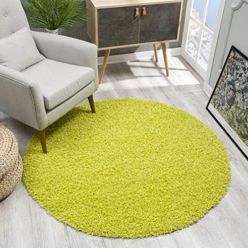 SANAT Teppich Rund - Hellgrün Hochflor, Langflor Modern Teppiche fürs Wohnzimmer, Schlafzimmer, Esszimmer oder Kinderzimmer, Größe: 80x80 cm von SANAT