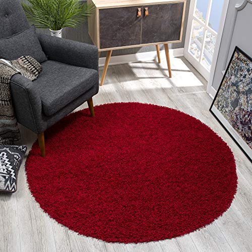 SANAT Teppich Rund - Rot Hochflor, Langflor Modern Teppiche fürs Wohnzimmer, Schlafzimmer, Esszimmer oder Kinderzimmer, Größe: 150x150 cm von SANAT