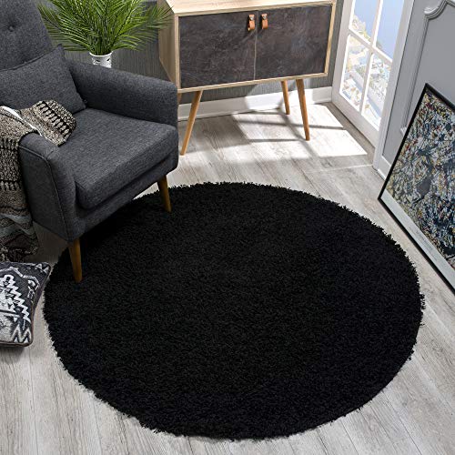 SANAT Teppich Rund - Schwarz Hochflor, Langflor Modern Teppiche fürs Wohnzimmer, Schlafzimmer, Esszimmer oder Kinderzimmer, Größe: 200x200 cm SANAT Teppich Rund - Schwarz Hochflor, Langflor Modern Teppiche fürs Wohnzimmer, Schlafzimmer, Esszimmer oder Kinderzimmer, Größe: 200x200 cm von SANAT