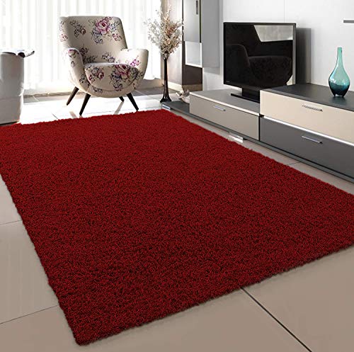 SANAT Teppich Wohnzimmer - Rot Hochflor Langflor Teppiche Modern, Größe: 120x170 cm von SANAT