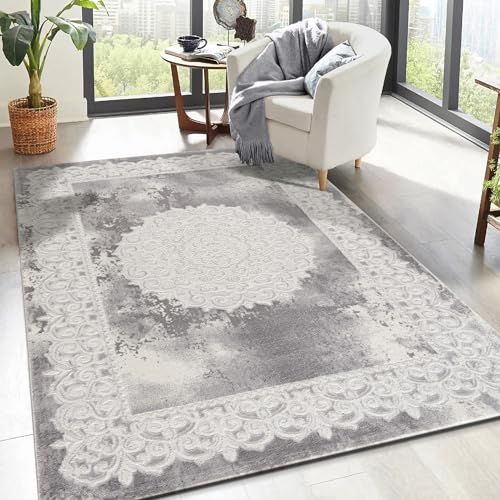 SANAT Teppiche für Wohnzimmer - Teppich Grau, Kurzflor Orientteppich, Öko-Tex 100 Zertifiziert, Größe: 80x150 cm von SANAT