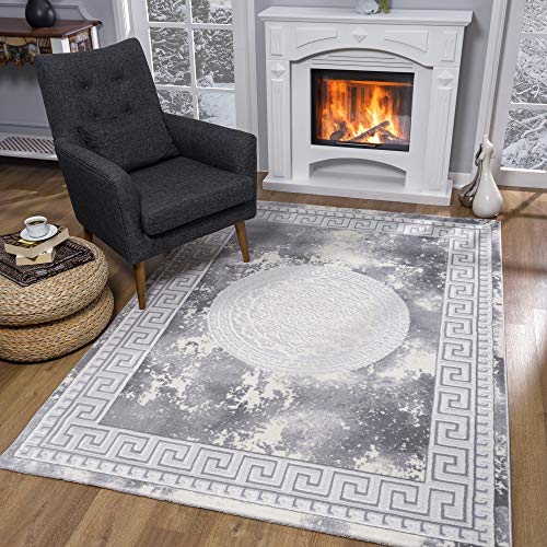 SANAT Teppiche für Wohnzimmer - Teppich Grau, Kurzflor Teppich Modern, Öko-Tex 100 Zertifiziert, Größe: 200x280 cm von SANAT