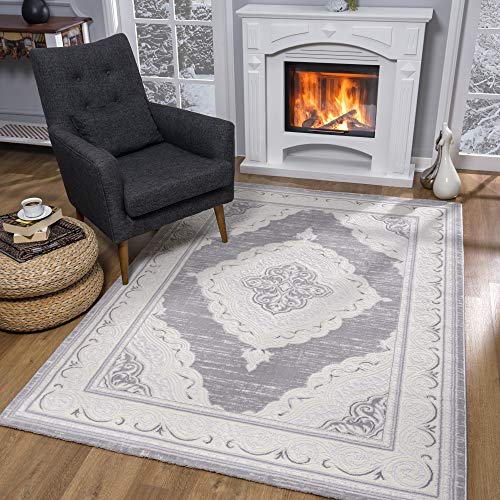 SANAT Teppiche für Wohnzimmer - Teppich Grau, Kurzflor Teppich Orientalisch, Öko-Tex 100 Zertifiziert, Größe: 200x280 cm von SANAT