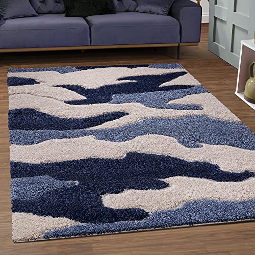 SANAT Wohnzimmer Teppich - Luxus Shaggy Nicht-schuppend Teppich, Wohnzimmer Schlafzimmer Esszimmer Eingangsbereich Teppiche, Blau 150 cm Rund von SANAT