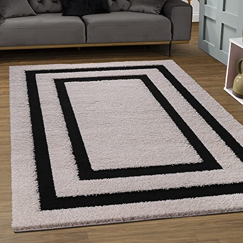 SANAT Wohnzimmer Teppich - Luxus Shaggy Nicht-schuppend Teppich, Wohnzimmer Schlafzimmer Esszimmer Eingangsbereich Teppiche, Bordüre Creme 120 x 160 cm von SANAT