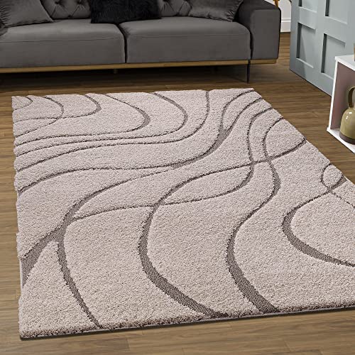 SANAT Wohnzimmer Teppich - Luxus Shaggy Nicht-schuppend Teppich, Wohnzimmer Schlafzimmer Esszimmer Eingangsbereich Teppiche, Creme Grau 80 x 150 cm von SANAT