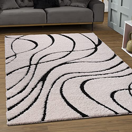 SANAT Wohnzimmer Teppich - Luxus Shaggy Nicht-schuppend Teppich, Wohnzimmer Schlafzimmer Esszimmer Eingangsbereich Teppiche, Schwarz Creme 140 x 200 cm SANAT Wohnzimmer Teppich - Luxus Shaggy Nicht-schuppend Teppich, Wohnzimmer Schlafzimmer Esszimmer Eingangsbereich Teppiche, Schwarz Creme 140 x 200 cm von SANAT