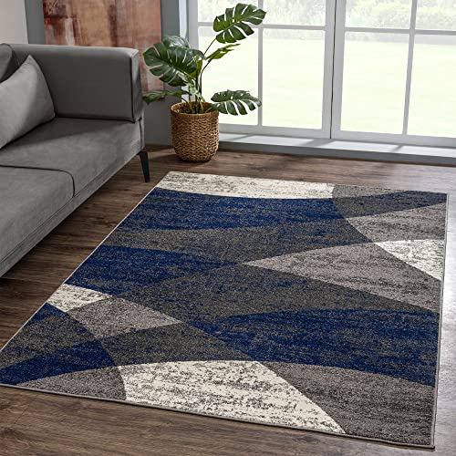 SANAT Teppich Vintage - Modern Teppiche für Wohnzimmer, Kurzflor Teppich in Blau, Öko-Tex 100 Zertifiziert, Größe: 140 x 200 cm von SANAT