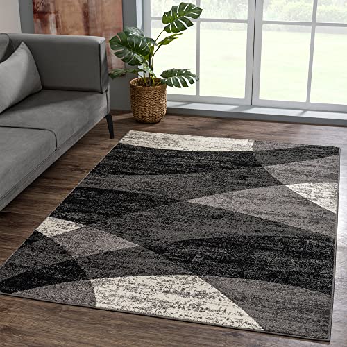 SANAT Teppich Vintage - Modern Teppiche für Wohnzimmer, Kurzflor Teppich in Schwarz, Öko-Tex 100 Zertifiziert, Größe: 160 x 230 cm von SANAT