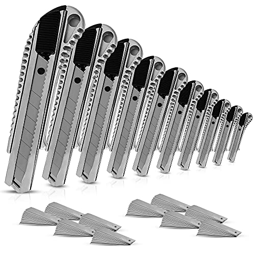 SANAWATEC 10x Cuttermesser profi 18mm + 100x Abbrechklingen Teppichmesser profi Katamesser cutter messer, aus Aluminium, Robust und Ultrascharf, inkl. 100 Klingen für Heimwerk & Gewerbe von SANAWATEC