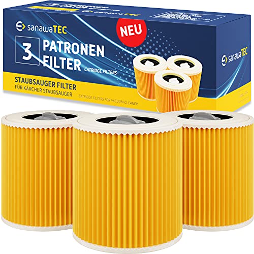 SANAWATEC 3x Filter für Kärcher Staubsauger Ersatz für Kärcher WD3 Filter kompatibel mit Premium WD2 WD 3 WD1 MV3 MV2 ersetzt 6.414-552.0, 6.414-772.0, 6.414-547.0 gegen Feinstaub/Gerüche von SANAWATEC