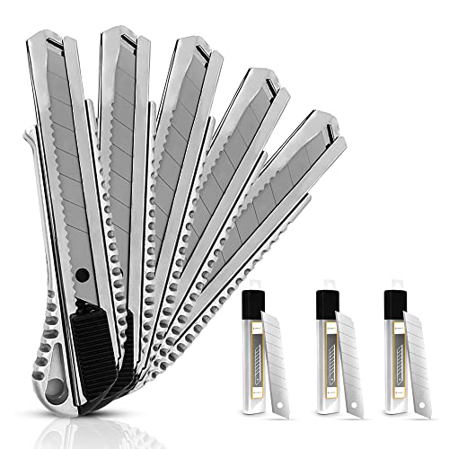 SANAWATEC 5x Cuttermesser profi 18mm + 30x Abbrechklingen Teppichmesser profi Katamesser cutter messer, aus Aluminium, Robust und Ultrascharf, inkl. 30 Klingen für Heimwerk & Gewerbe von SANAWATEC
