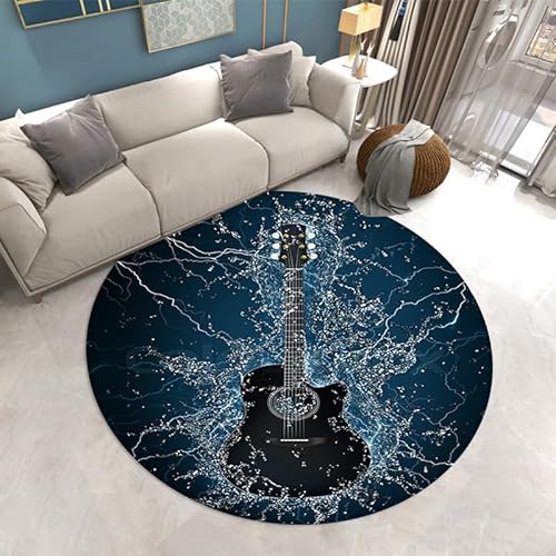 SANBEC 3D-Blitz-Wasser-Muster, Gitarre, runder Teppich, Drehstuhl, Bodenmatte, Wohnzimmer-Dekoration, Zuhause, Schlafzimmer, Teppich, Sofa, Couchtisch, Teppich von SANBEC