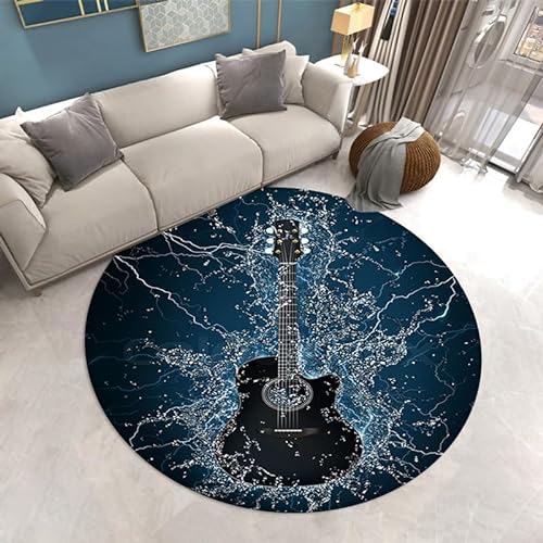 SANBEC 3D-Blitz-Wasser-Muster, Gitarre, runder Teppich, Drehstuhl, Bodenmatte, Wohnzimmer-Dekoration, Zuhause, Schlafzimmer, Teppich, Sofa, Couchtisch, Teppich von SANBEC