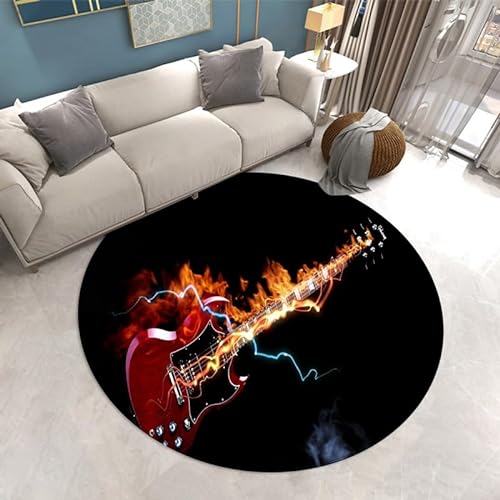 SANBEC 3D Flamme Blitz Gitarre waschbare Bodenmatte Teppich Schlafzimmer Stuhl Matte Bereich Teppich Junge Mädchen Zimmer Dekoration Teppich von SANBEC