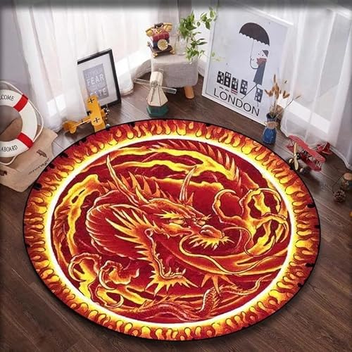 SANBEC 3D-Flammen-Drachen-Totem, runder Teppich, weiche Stuhlmatte, rutschfeste Badezimmer-Bodenmatte, Kinderzimmer-Teppich, Fußmatte, Bereichsteppich von SANBEC
