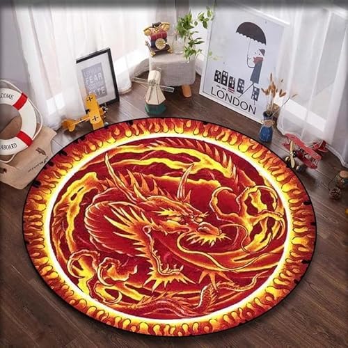 SANBEC 3D-Flammen-Drachen-Totem, runder Teppich, weiche Stuhlmatte, rutschfeste Badezimmer-Bodenmatte, Kinderzimmer-Teppich, Fußmatte, Bereichsteppich von SANBEC
