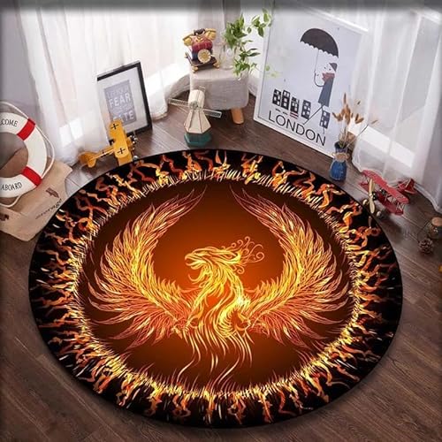 SANBEC 3D-Flammen-Phoenix-Kunst, runder Teppich, Fitnessstudio-Teppich, runder Teppich, Yoga-Meditationsmatte, rutschfeste Stuhlmatte, Dekoration von SANBEC