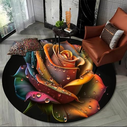 SANBEC 3D Pflanze Blumen Rose Schlafzimmer Teppich Mädchen Zimmer Spiele Runde Teppich Kinder Dekorative Anti-Rutsch-Spiel Boden Matte von SANBEC