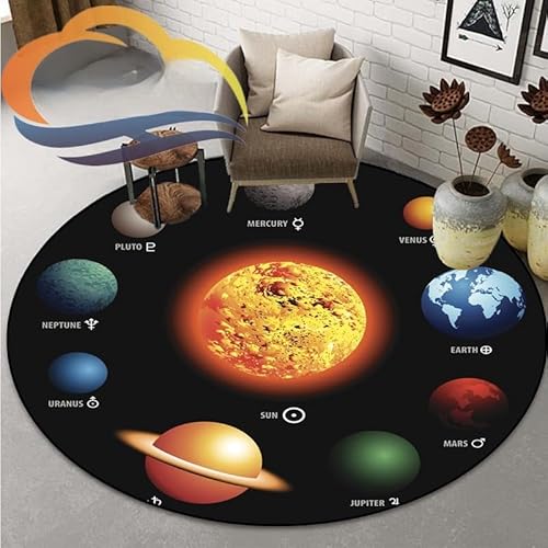 SANBEC 3D-Sonnensystem-Sternmuster, runder Teppich, Wohnzimmer, Schlafzimmer, Dekoration, lässiger Teppich, rutschfeste Bodenmatte, Wohnzimmer, Kinderspielmatte von SANBEC
