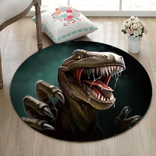 SANBEC 3D-Tier-Dinosaurier-Druck, runder Teppich, rutschfeste Fußmatte, Bereich Teppich, Stuhlmatte, Spielzimmer, Schlafzimmer, Kinderzimmer, Spielmatte von SANBEC