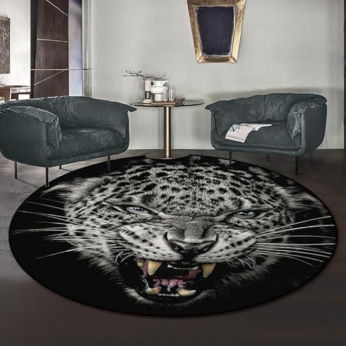 SANBEC 3D Tier Leopard Fangs Print runder Teppich Drehstuhl Bodenmatte Wohnzimmer Dekoration Zuhause Schlafzimmer Teppich Sofa Couchtisch Teppich von SANBEC