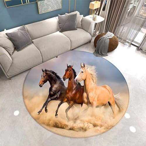 SANBEC 3D Tier Pferd Pferd runder Teppich Wohnzimmer Schlafzimmer Teppich Hause Dekoration Kissen hängenden Korb Zimmer nachttisch Anti-rutsch-Matte von SANBEC