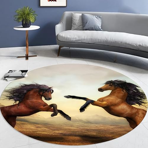 SANBEC 3D-Tier springendes Pferd, runder Teppich, Wohnzimmer, Garderobe, Bereich, Teppich, Kinderzimmer, Dekoration, rutschfeste Stuhlmatte, Fußmatte von SANBEC