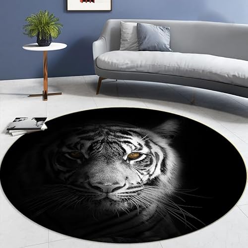 SANBEC 3D Tiger Print Löwe runder Teppich Drehstuhl Bodenmatte Wohnzimmer Dekoration Zuhause Schlafzimmer Teppich Sofa Couchtisch Teppich von SANBEC