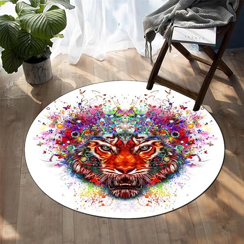 SANBEC 3D gemalter Tiger-Druck runder Teppich Wohnzimmer zu Hause Bodenmatte Schlafzimmer Dekoration Teppich Badezimmer Anti-Rutsch-Eingangstür-Teppich von SANBEC