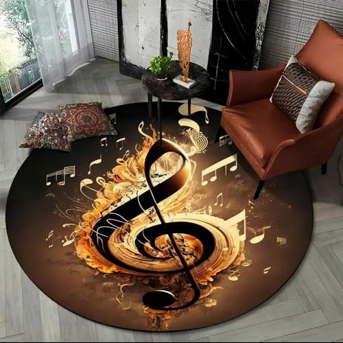 SANBEC 3D kreative Musiknoten runder Teppich Kinder Wohnzimmer Bodenmatte Yoga Matte Schlafzimmer Stuhl rutschfeste Matte Dekoration Geschenk von SANBEC