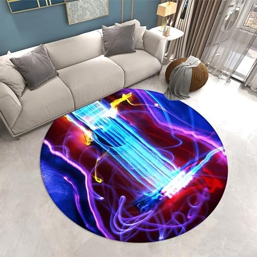 SANBEC 3D leuchtende Gitarre Wohnzimmer dekorativer Teppich runder Teppich Schlafzimmer Home Stuhl Bodenmatte großer Bereich Rutschfester Teppich von SANBEC