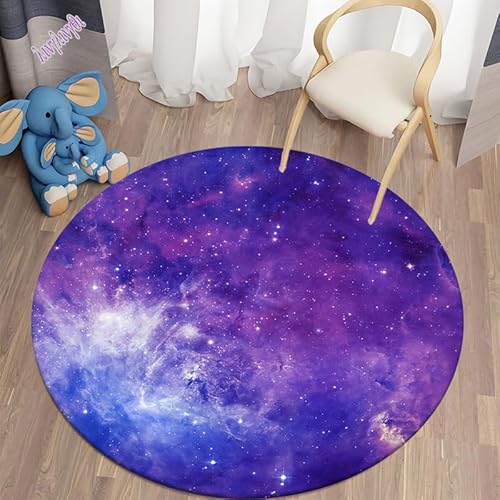 SANBEC 3D lila Galaxie Sternenhimmel runder Teppich Wohnzimmer Schlafzimmer Küche Eingangstürmatte Flanell Anti-Rutsch-Stuhlmatte waschbar von SANBEC
