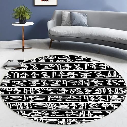 SANBEC Antike ägyptische Hieroglyphen, runder Teppich, Wohnzimmer, Garderobe, Bereich, Teppich, Kinderzimmer, Dekoration, rutschfeste Stuhlmatte, Fußmatte von SANBEC