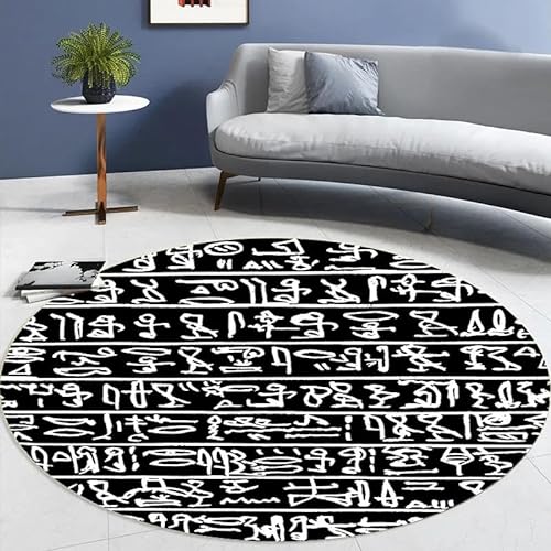 SANBEC Antike ägyptische Hieroglyphen, runder Teppich, Wohnzimmer, Garderobe, Bereich, Teppich, Kinderzimmer, Dekoration, rutschfeste Stuhlmatte, Fußmatte von SANBEC