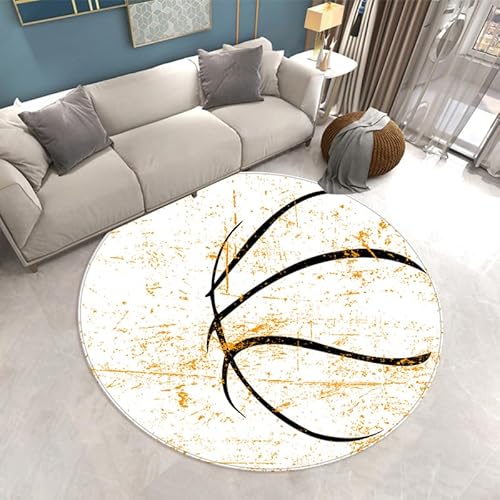 SANBEC Basketball Art Line runder Teppich, rutschfeste Fußmatte, Bereich Teppich, Stuhlmatte, Spielzimmer, Schlafzimmer, Kinderzimmer, Spielmatte von SANBEC