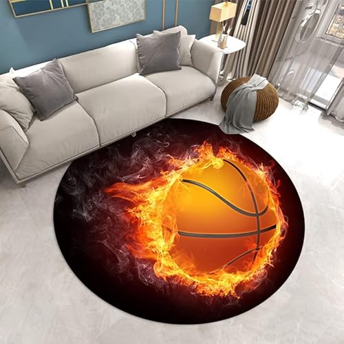 SANBEC Basketball-Kinderzimmer, runde Teppichkissen mit Flammen, Schlafzimmer, Arbeitszimmer, Schaukelstuhl, hängende Korbkissen, Tatami-Haushalts-Fußmatten von SANBEC