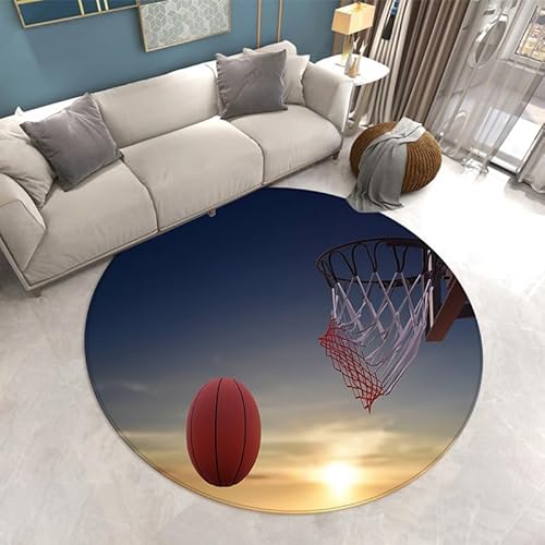 SANBEC Basketball-Schlafzimmer-Teppich, Mädchenzimmer-Spiel, runder Teppich, dekorative rutschfeste Spiel-Bodenmatte für Kinder von SANBEC