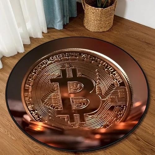 SANBEC Bronze Bitcoin runder Teppich Wohnzimmer Schlafzimmer Teppich Heimdekoration Kissen Hängekorb Zimmer Nachttisch Anti-Rutsch-Matte von SANBEC