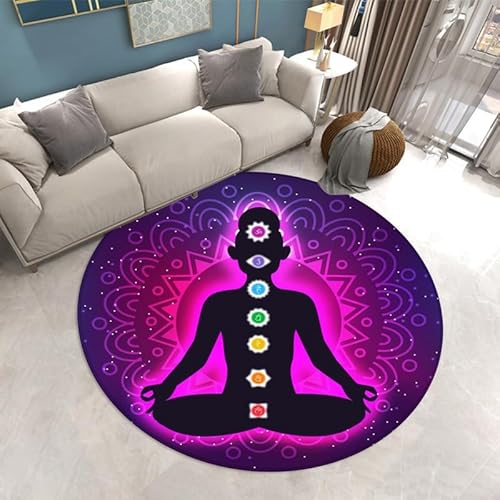 SANBEC Bunte Chakra-Meditation, runder Teppich, für Wohnzimmer, Zuhause, Bodenmatte, Schlafzimmer, dekorativer Teppich, Badezimmer, Rutschfester Eingangstür-Teppich von SANBEC